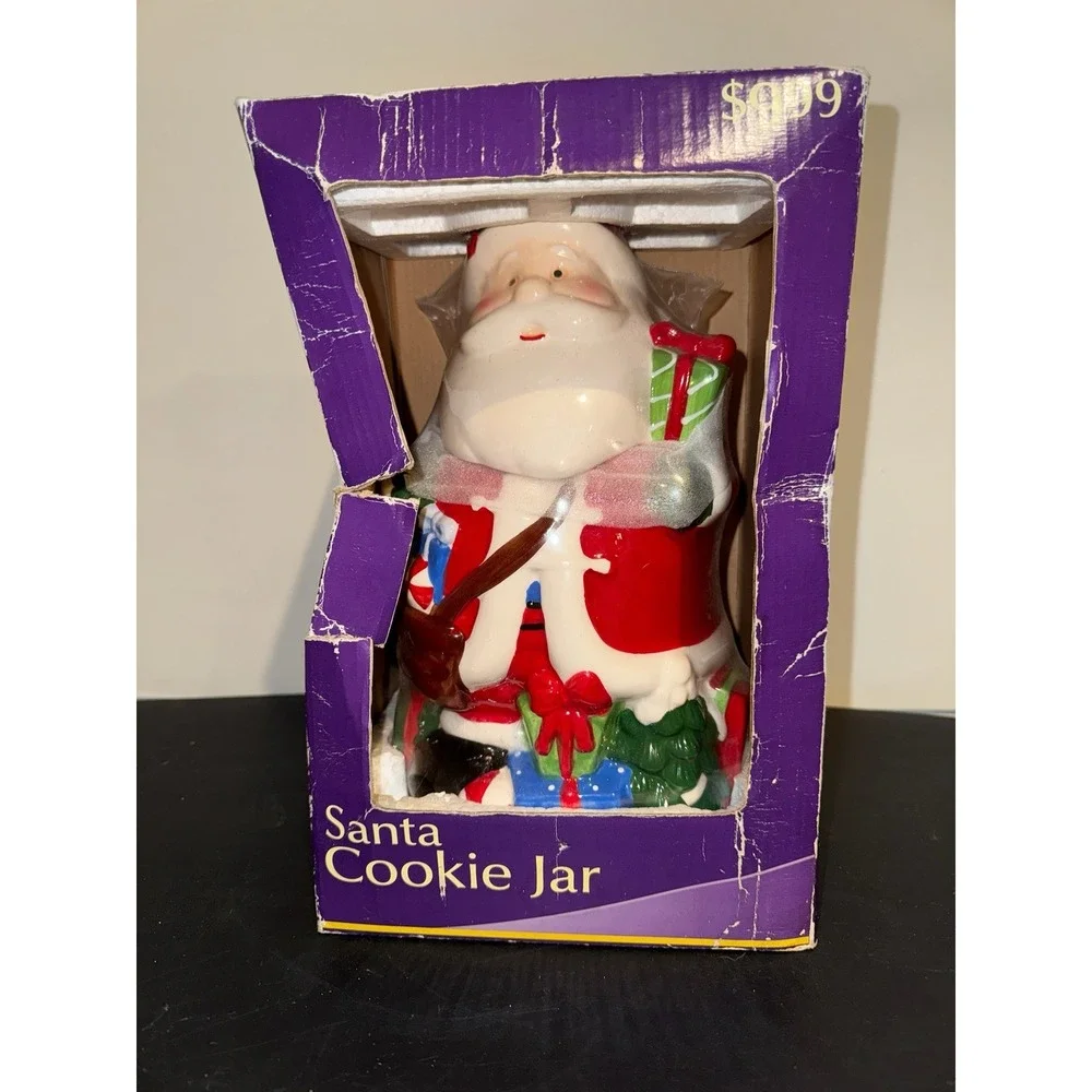 Vintage Christmas Santa Claus Ceramic Painted Cookie Jar 11